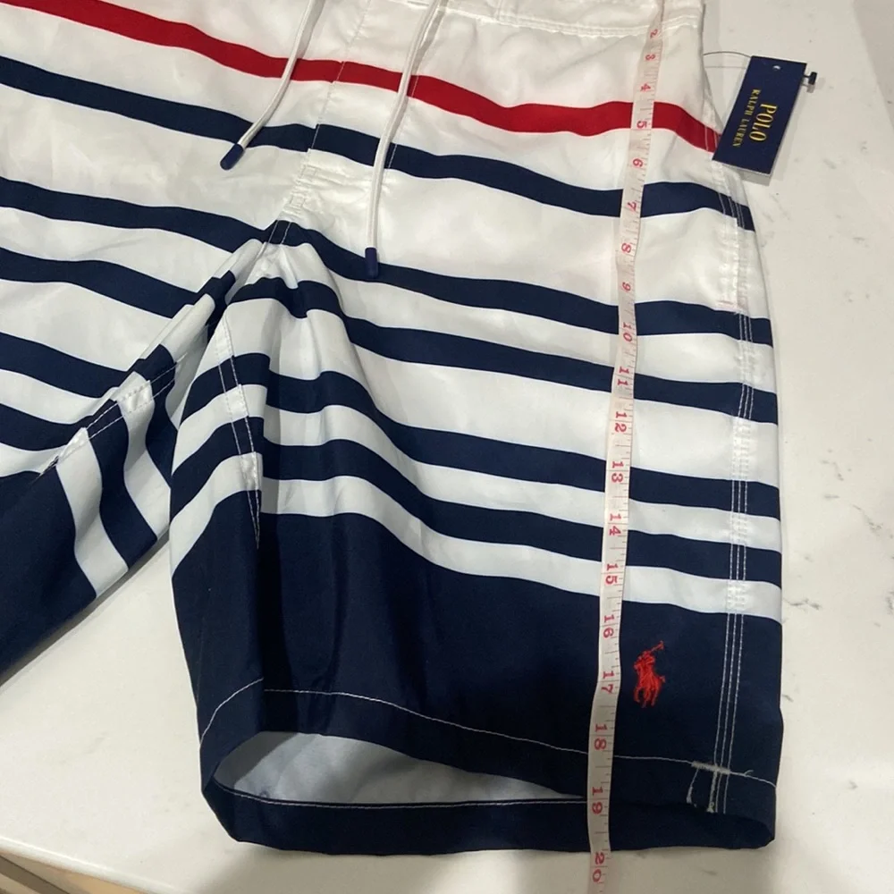 Polo Ralph Lauren Swim Trunks Mens Small Blue White Red Striped Board Shorts NWT - Picture 14 of 15